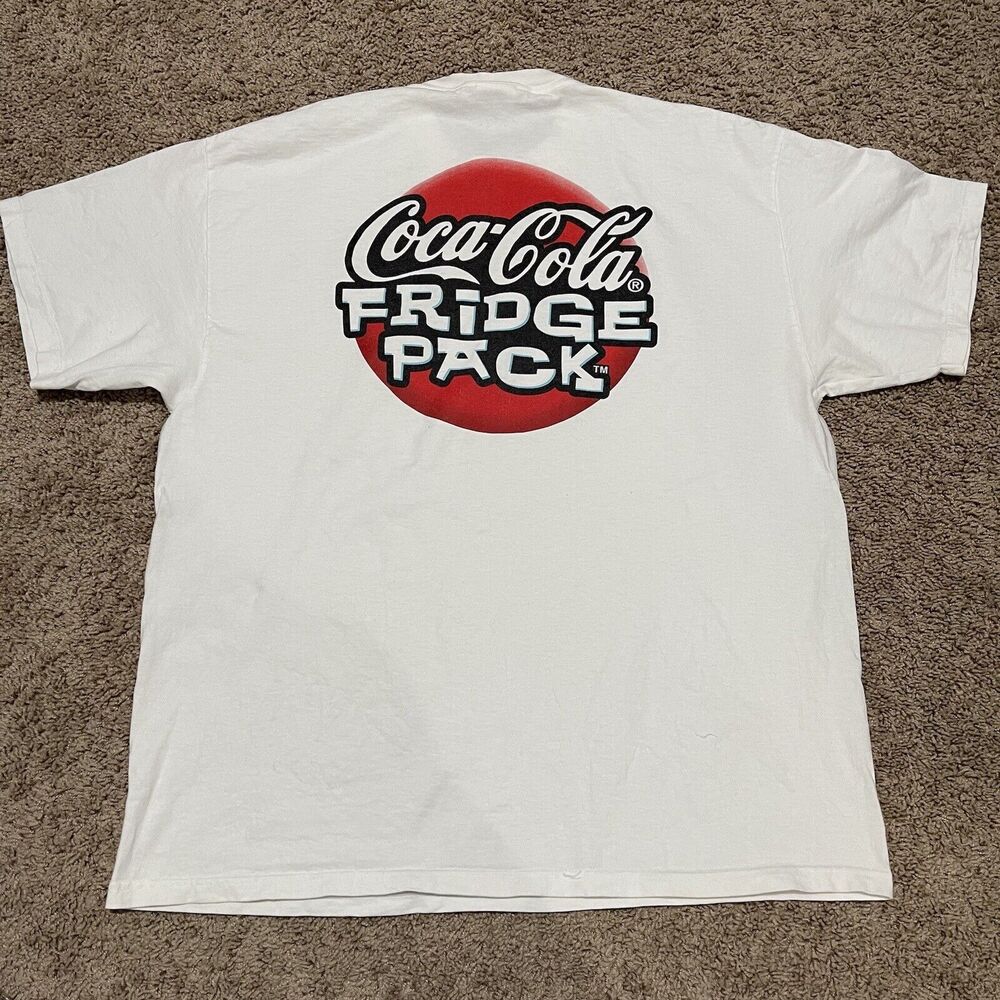 VTG Coca Cola Shirt Mens XL White Fridge Pack Graphic Hanes Comfort Tag Back Y2K